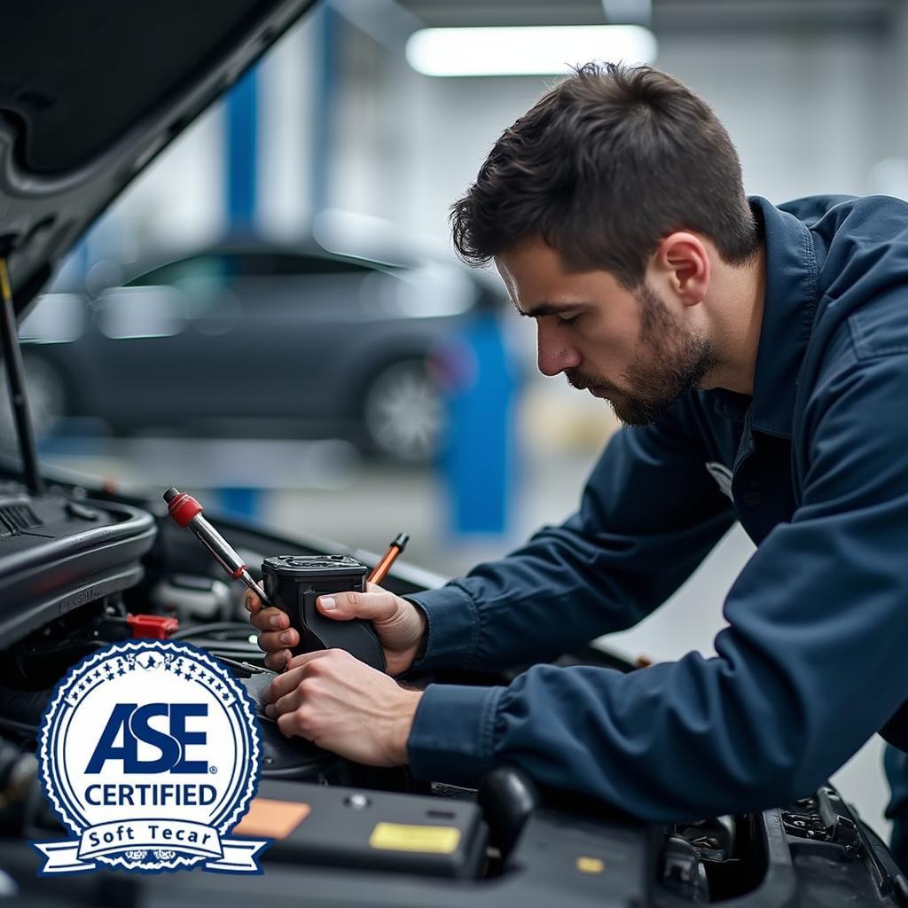 An ASE-certified mechanic working on a car in Cranberry Twp