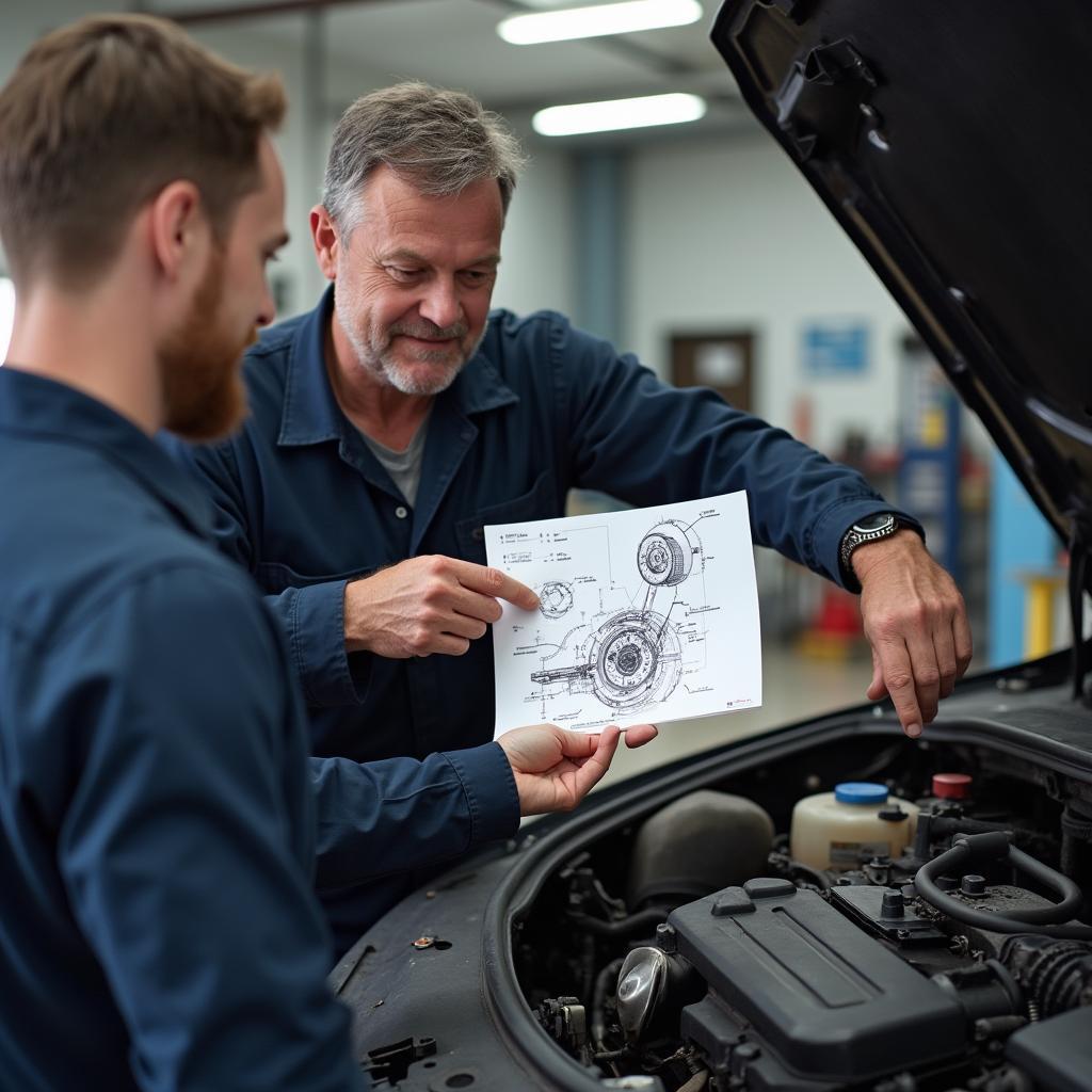 Crystal Springs Mechanic Explaining Car Issue