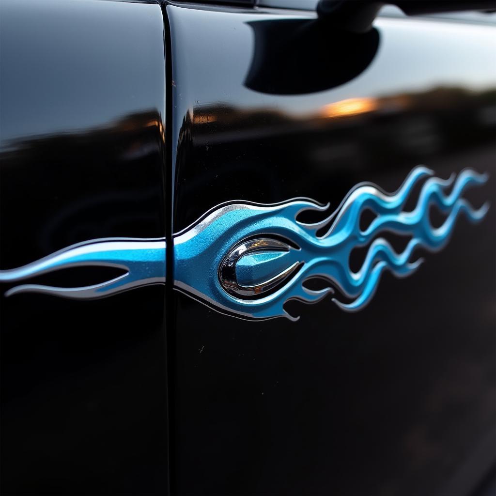 Close-up of custom pinstriping on a car door in Spokane