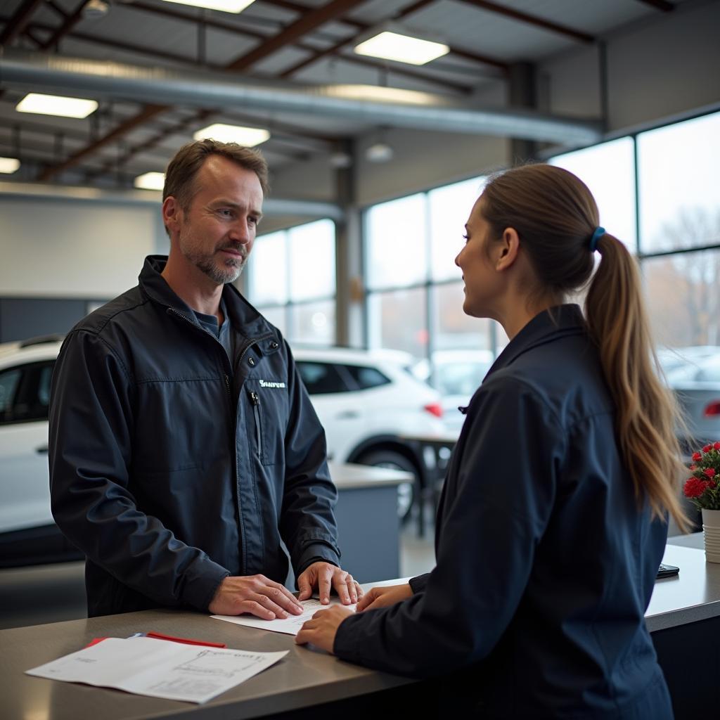 Customer Discussing Car Issues with Service Advisor in NJ