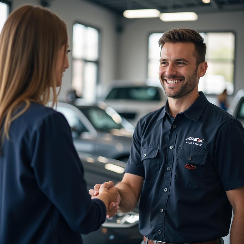 Happy Customer Picking Up Car