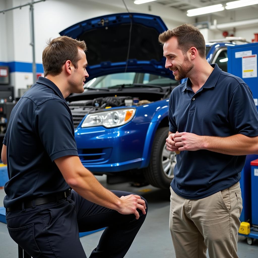 Customer Reviewing the Work Done by a Mobile Mechanic