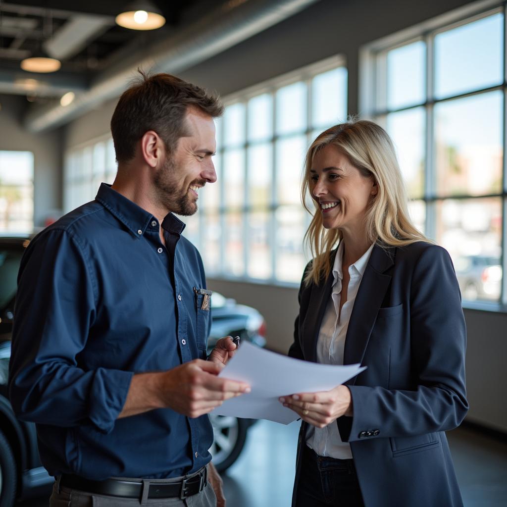 Customer discussing their import car needs with a service advisor in Las Vegas