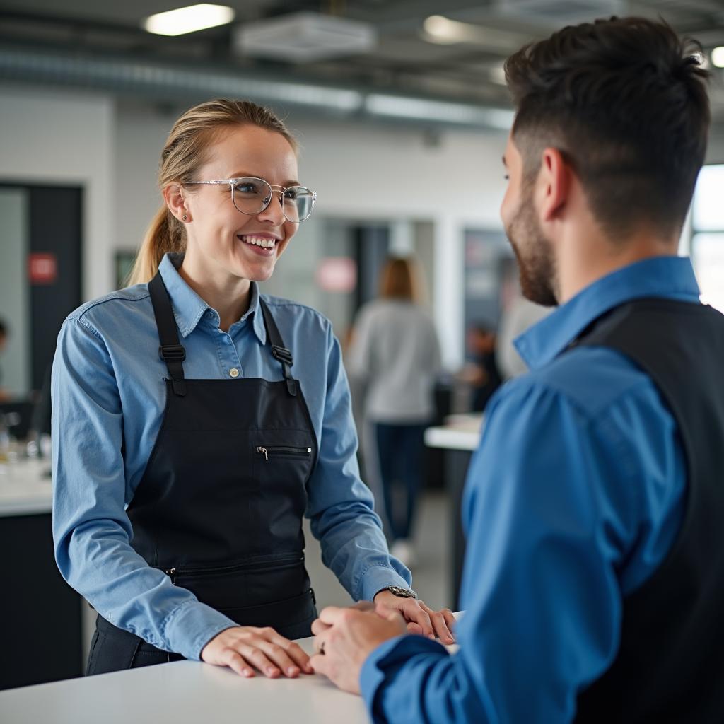 Customer consulting with a service advisor at a Tri City auto service center