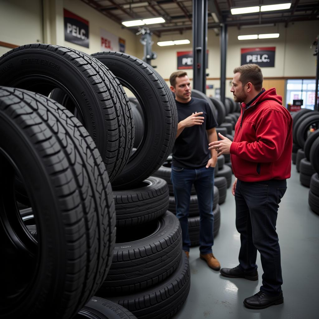 Customer Discussing Tire Options with Technician