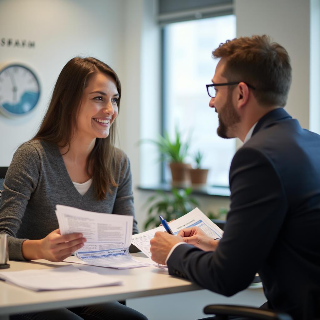 A customer discussing car insurance options with an agent at ASAP