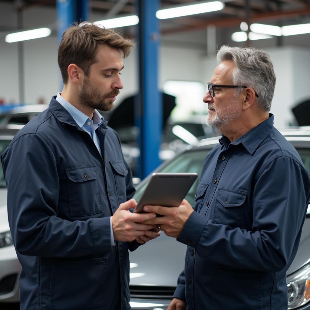 Customer Discussing Car Issues with Mechanic