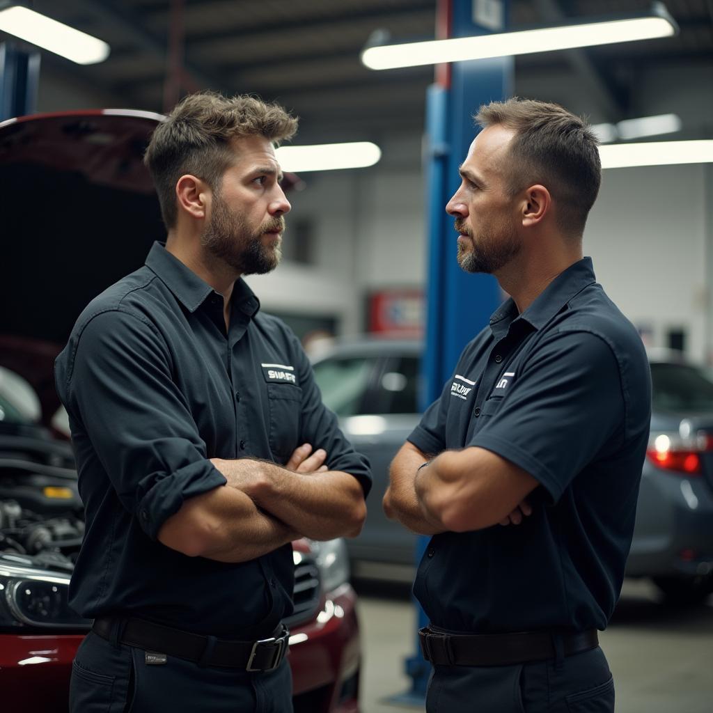 Customer Discussing Car Issues with Mechanic