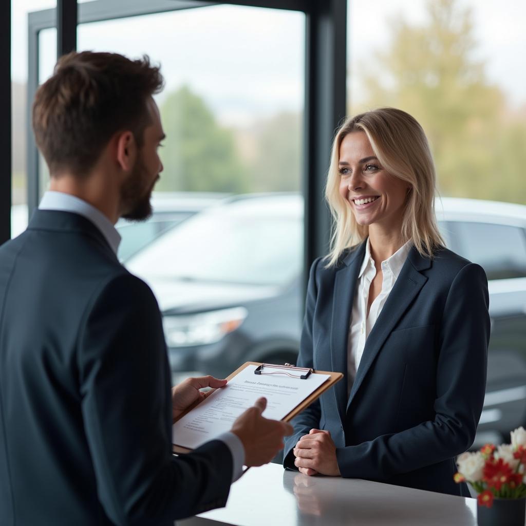 Customer discussing car issues with service advisor