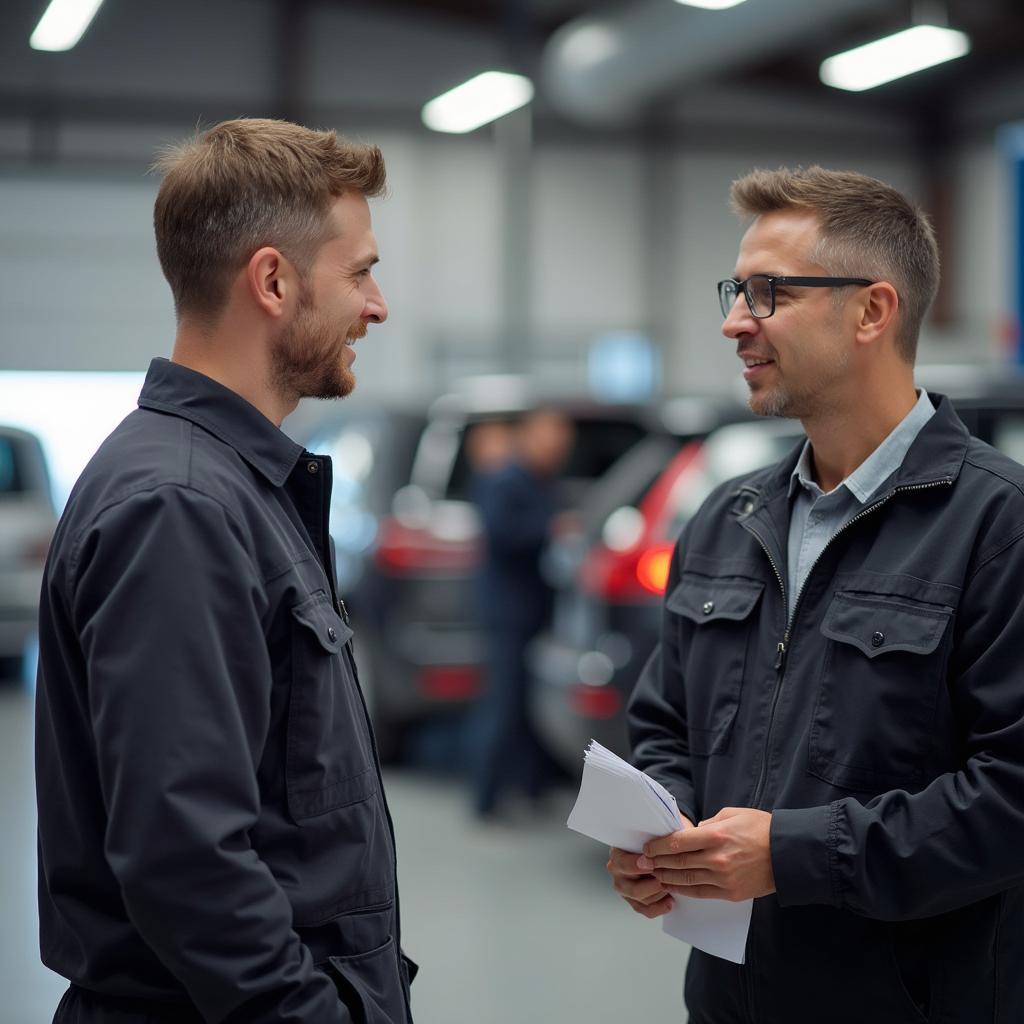 Customer Discussing Car Issues with Service Advisor