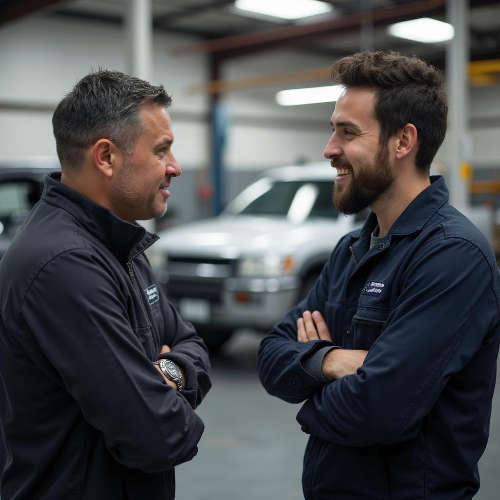 Customer Discussing Car Repair with Mechanic