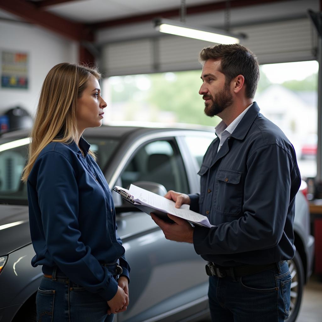 Customer Discussing Car Repair with Mechanic in Fulton, NY