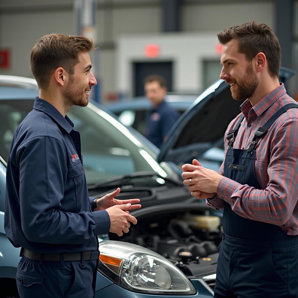 Customer and Mechanic Discussing Car Repair in Newberry