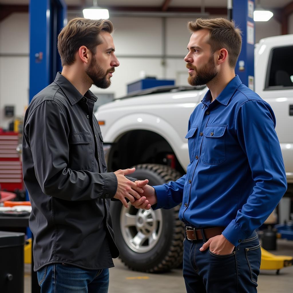 Customer Discussing Car Repair with Mechanic in 45251