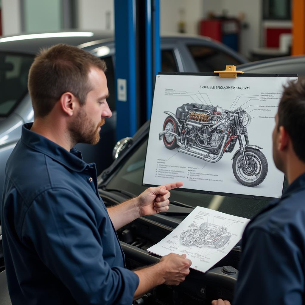 Customer and mechanic discussing car repair in Saint Leu