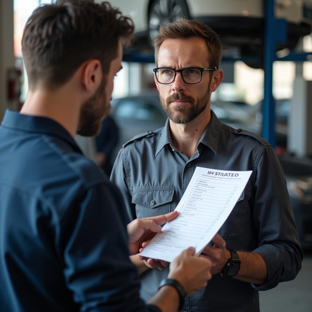 Customer Discussing Car Repair with Mechanic