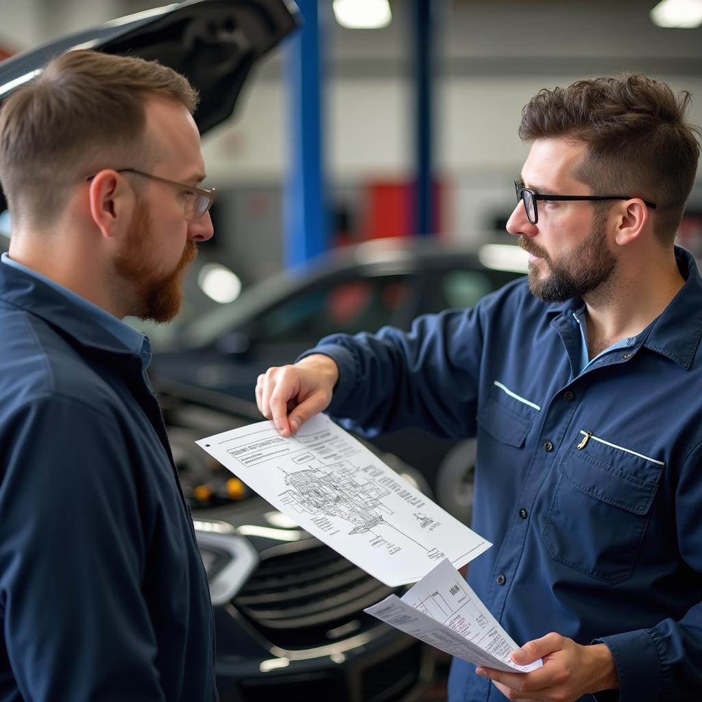  Customer Discussing Car Repair Options with Mechanic in Inveralmond