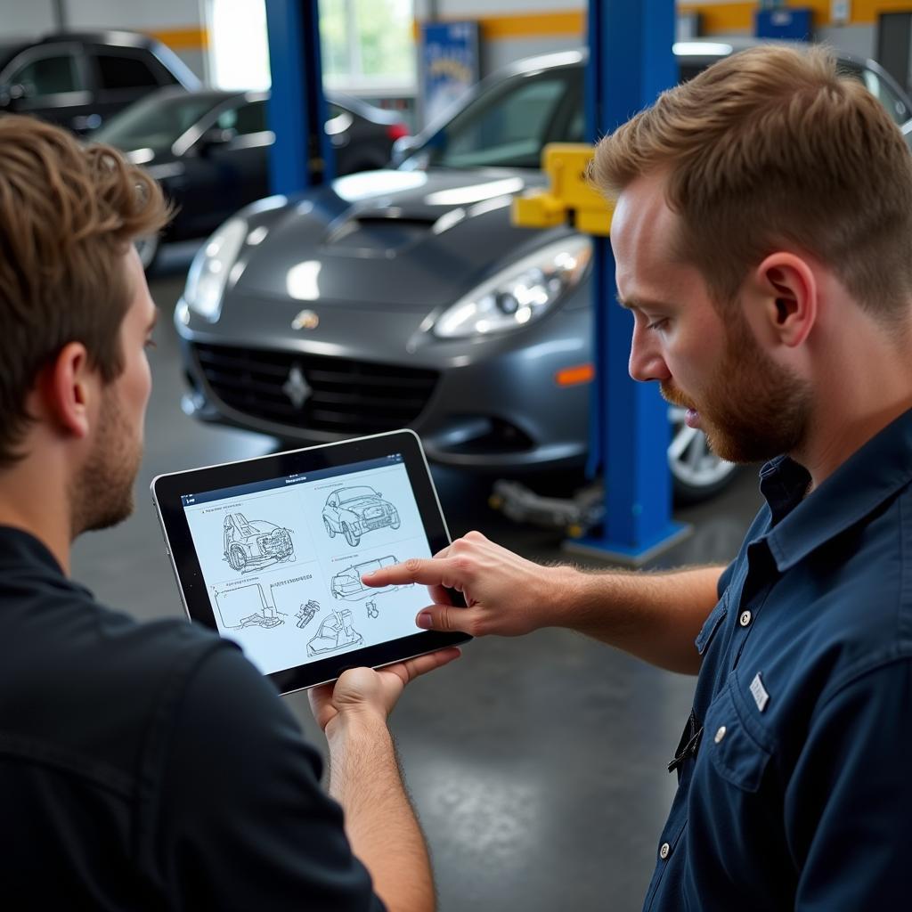 Customer Discussing Car Repair Options with a Mechanic in Sunrise