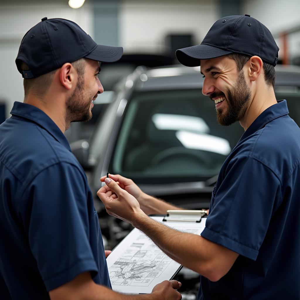 Customer Discussing Car Repairs with a Mechanic