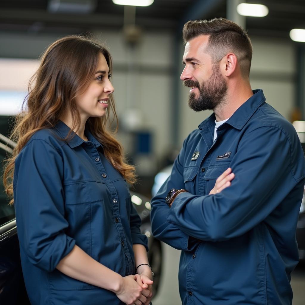 Customer Discussing Car Repairs with a Mechanic