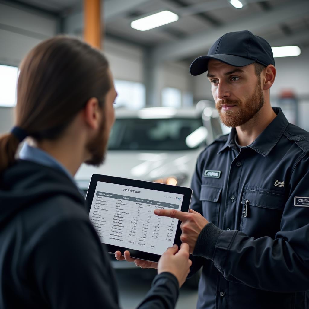 Customer Discussing Car Repairs with Technician