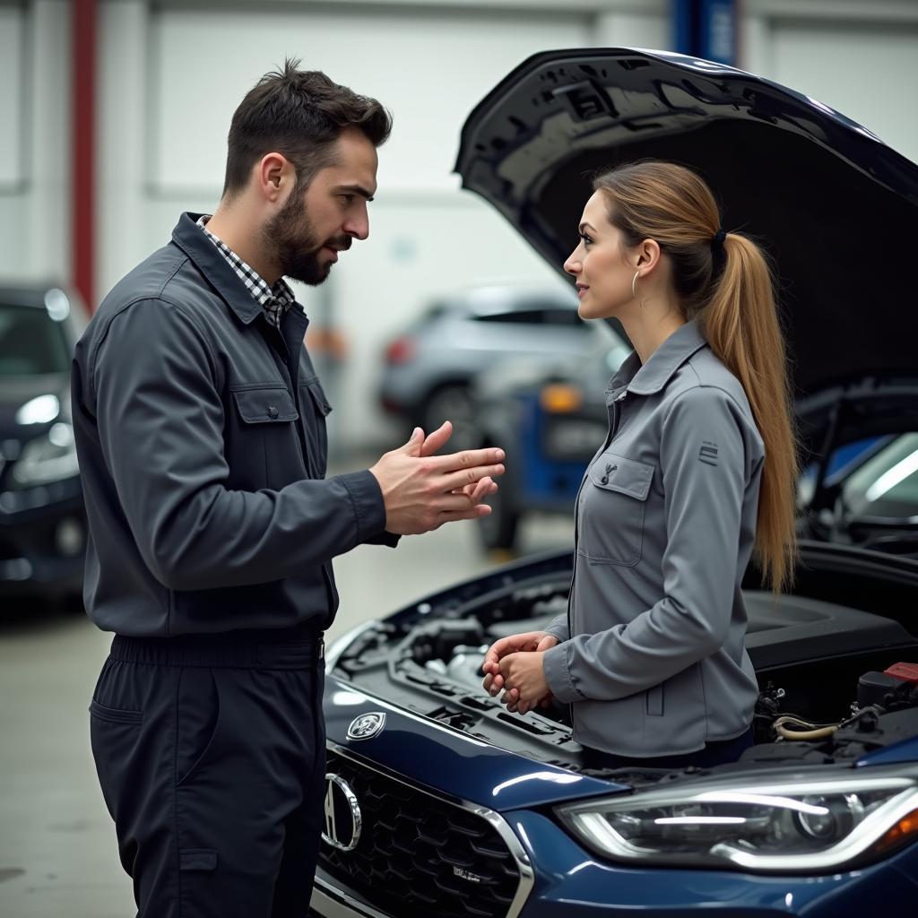 Mechanic Explaining Car Issues to Customer