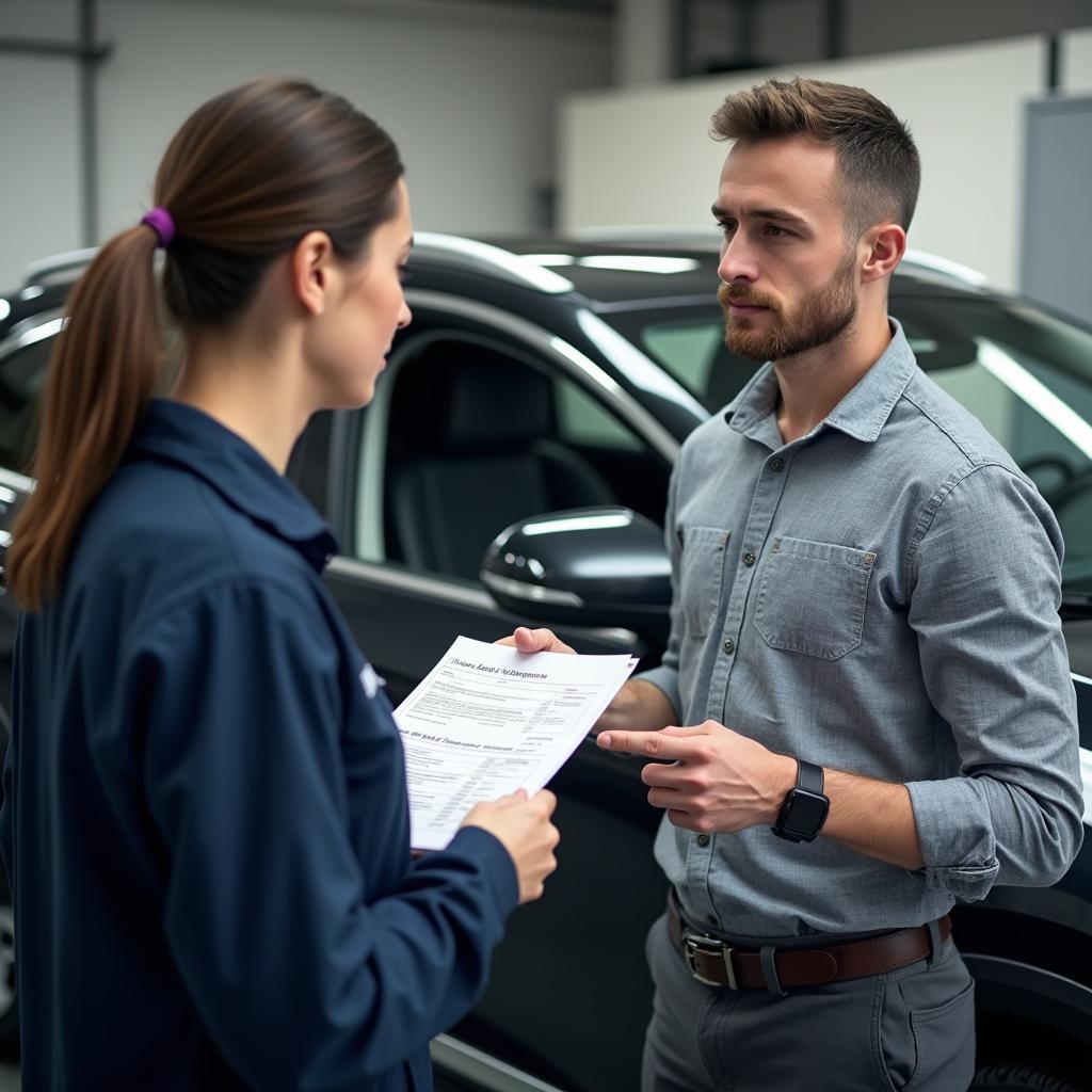 Customer Discussing Car Repairs with Mechanic