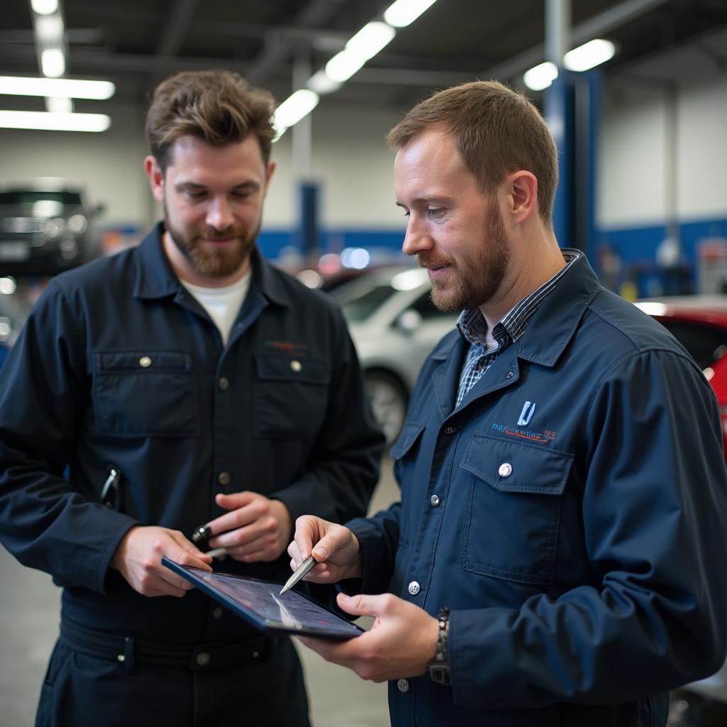 Customer Discussing Car Repairs with Mechanic