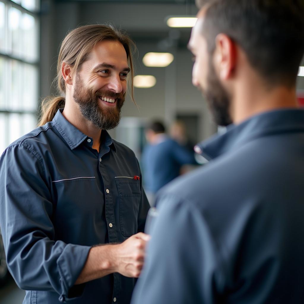 Customer Discussing Car Repairs with Service Advisor