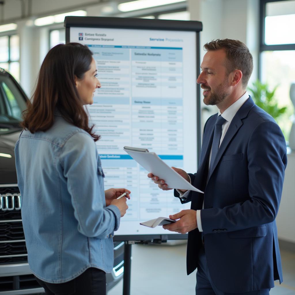 Customer discussing service options with a service advisor