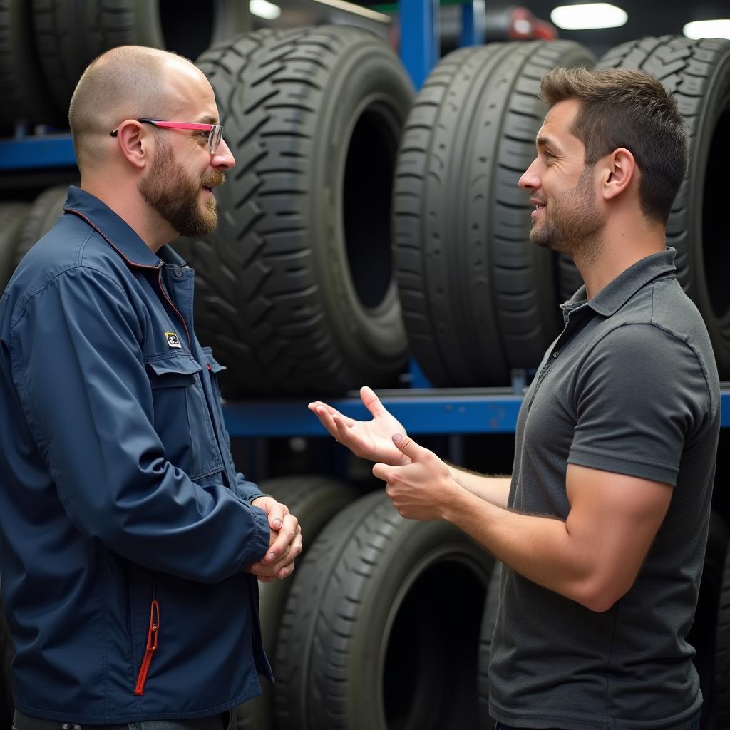 Customer Discussing Tire Options with Expert