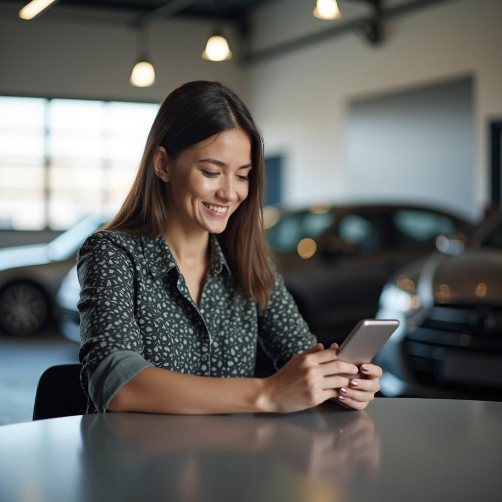 Customer Reading Online Reviews on Phone