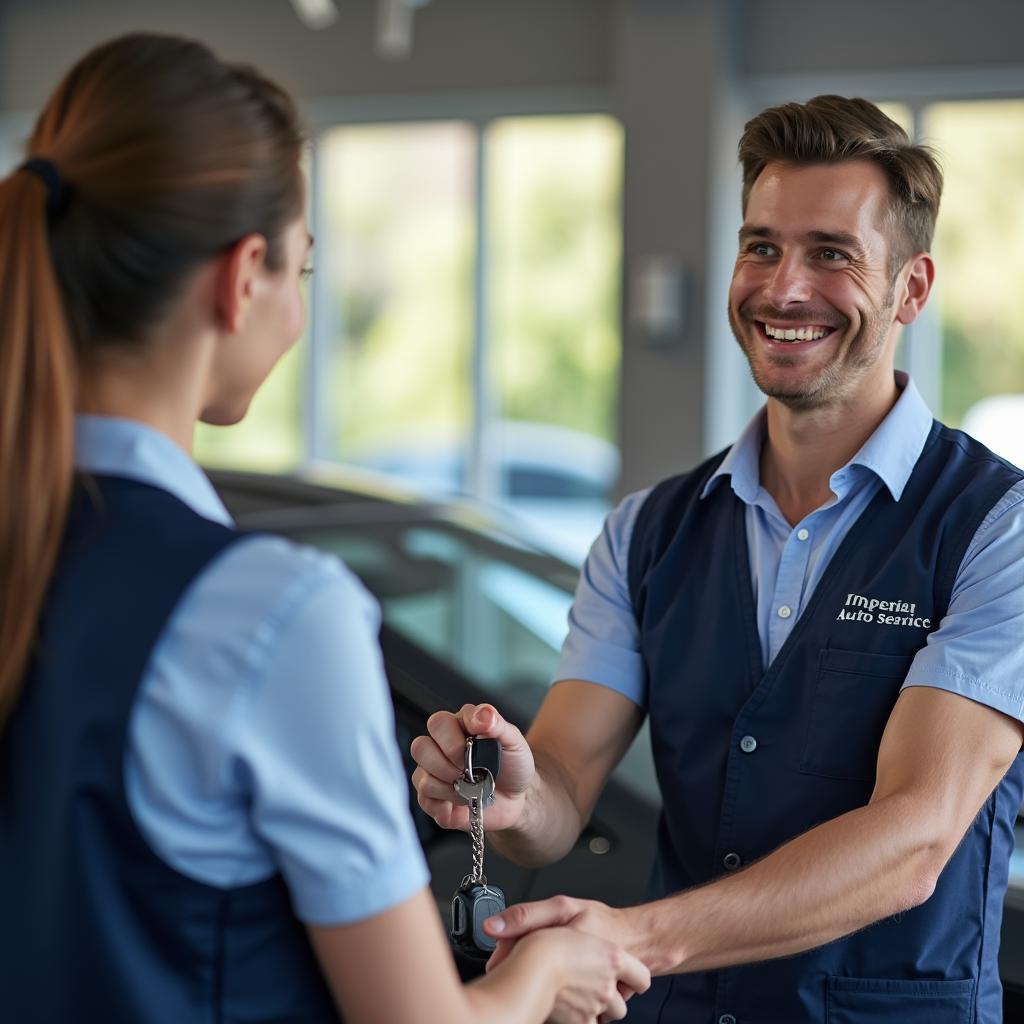 Happy Customer Receiving Car Keys at Imperial Auto Service