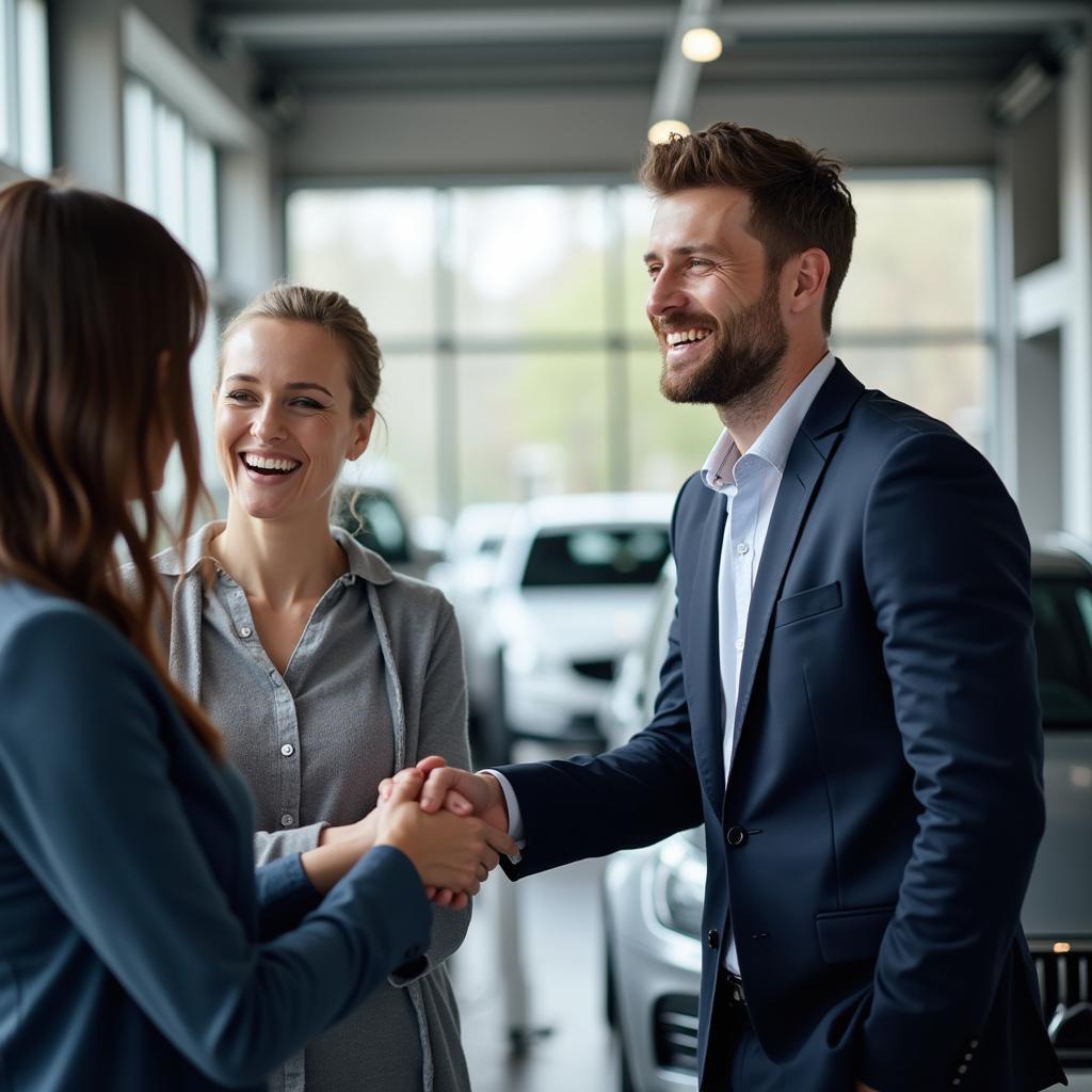 Satisfied customer receiving their car at Auto Service Fischer GmbH