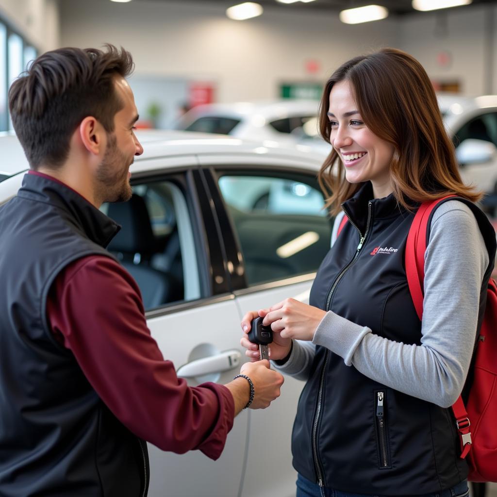 Happy Customer with Their Repaired Car in Lansing