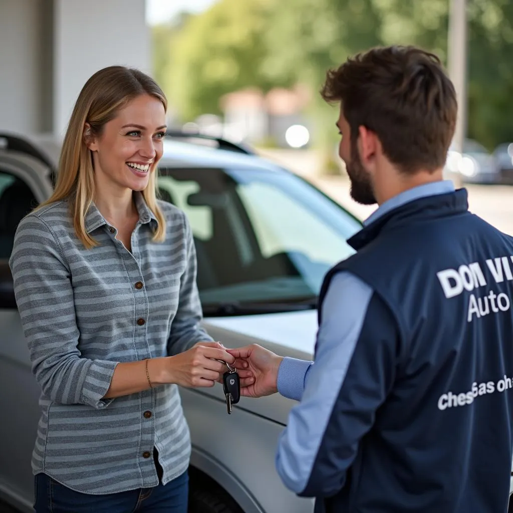 Customer Receiving Car Keys at Don Vito Auto Service