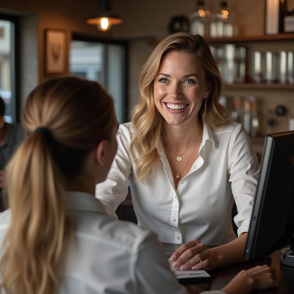 Customer service representative talking to a customer in an auto repair shop