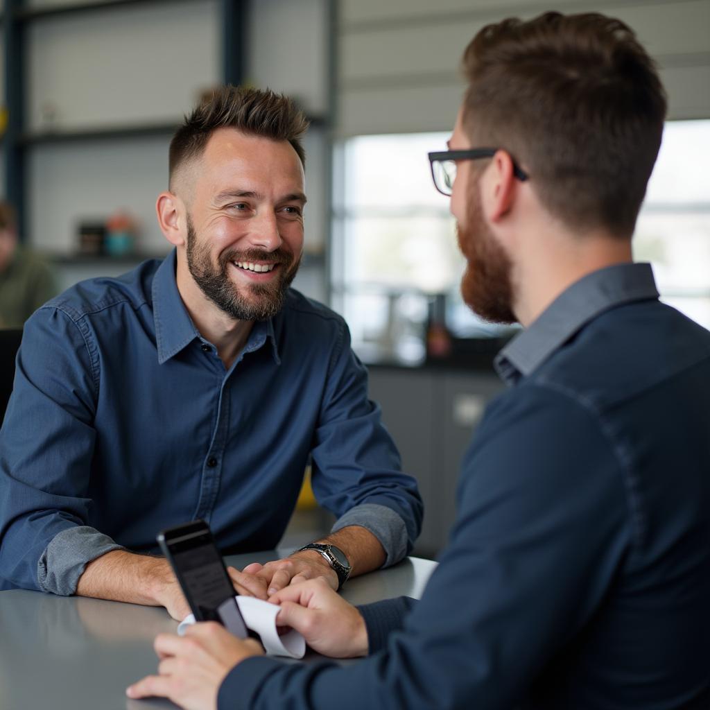 Customer talking to a service advisor in Duluth, GA