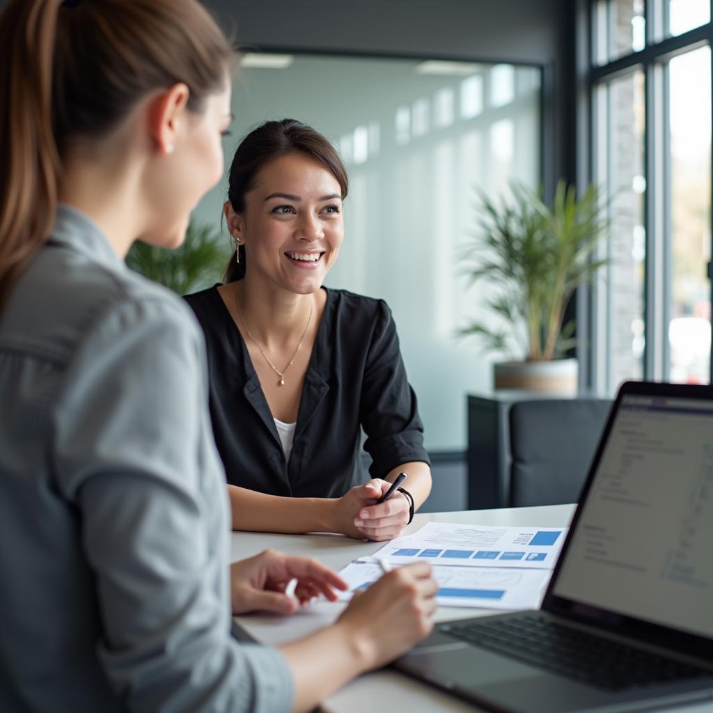 Friendly Customer Service Representative Assisting a Client