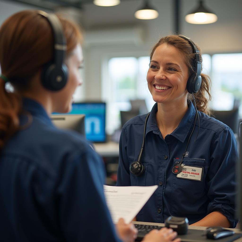 Customer service representative assisting a customer at Dave's Pro Auto Service