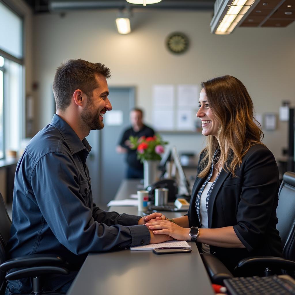 Friendly Customer Service Representative Assisting a Customer