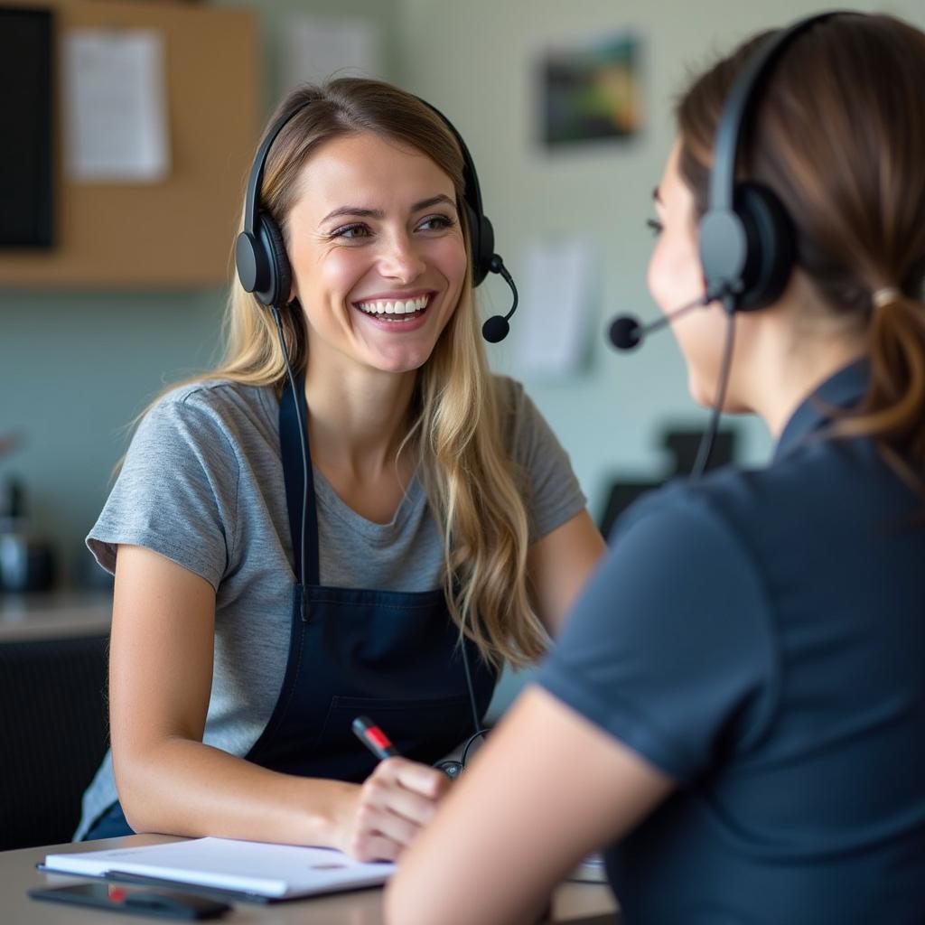 Friendly customer service representative assisting a customer