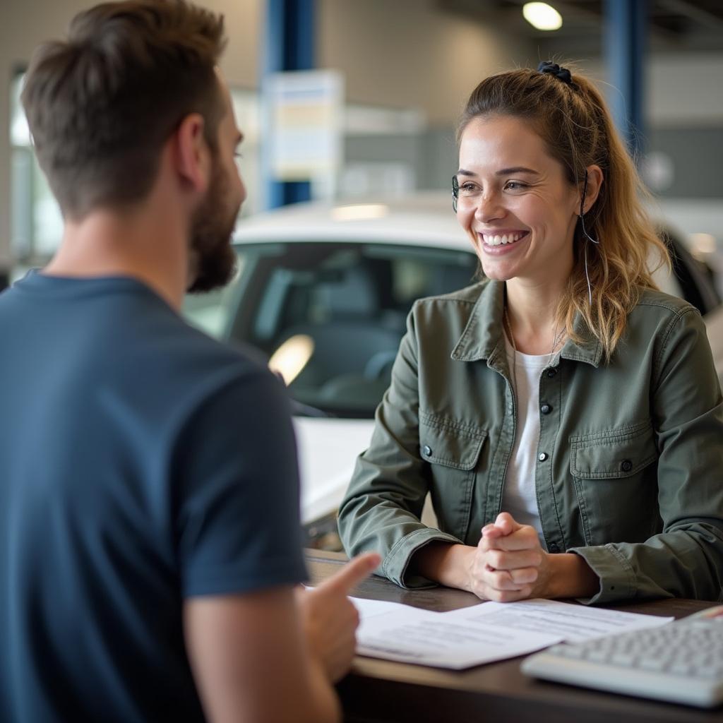 Customer service representative helping customer at AAA Auto Service & Tire