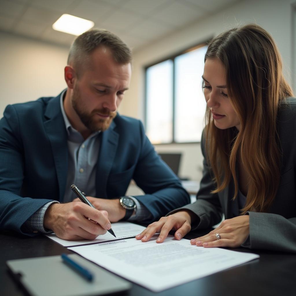 Customer signing auto transport paperwork in Wichita