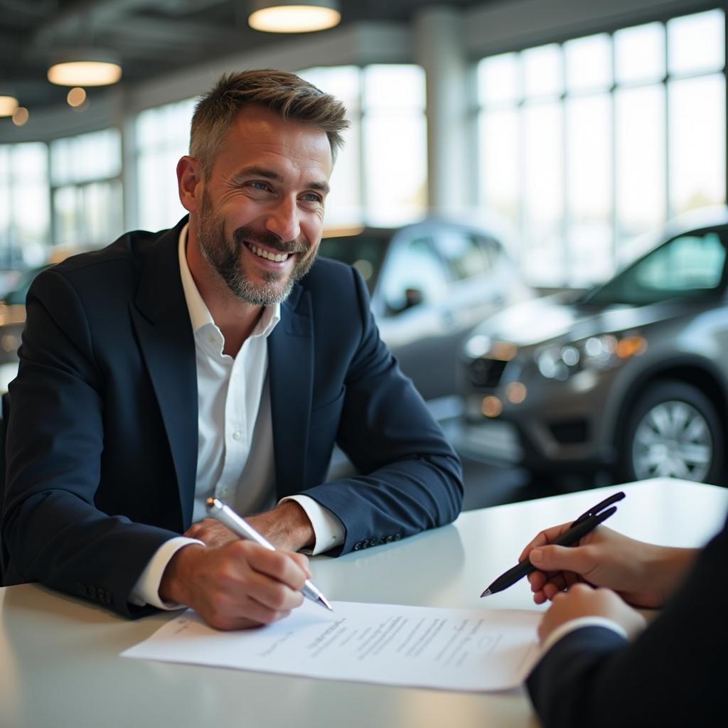 Customer Signing Contract at Dealership