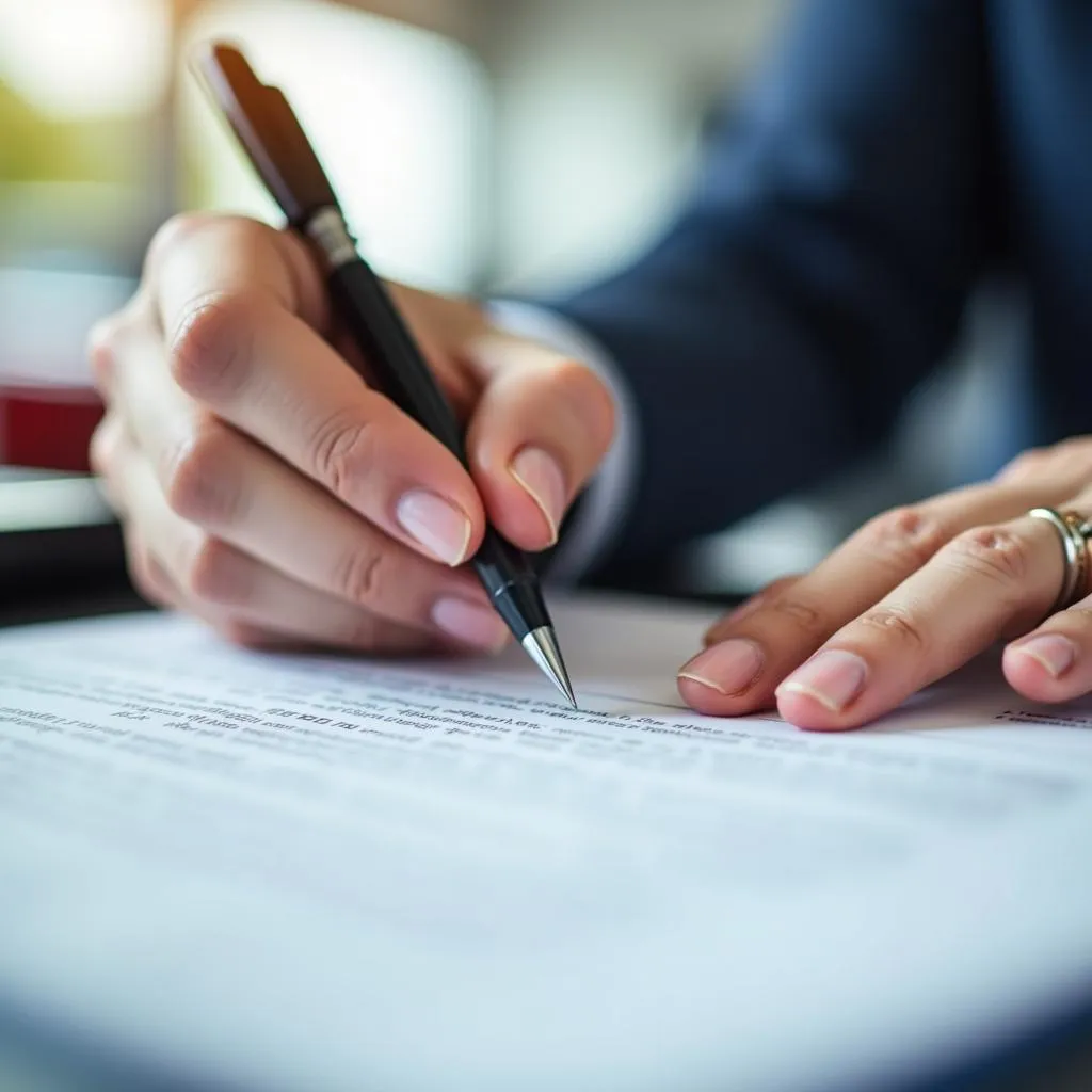 Customer signing a car purchase contract