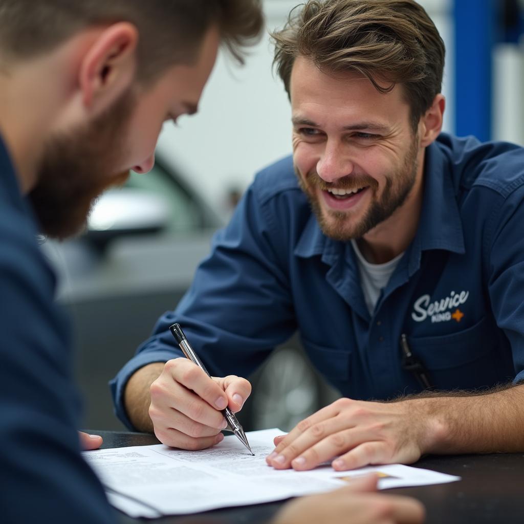 Customer Signing Repair Estimate at Service King