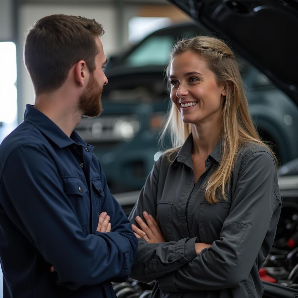 Customer Discussing Car Issues with a Mechanic