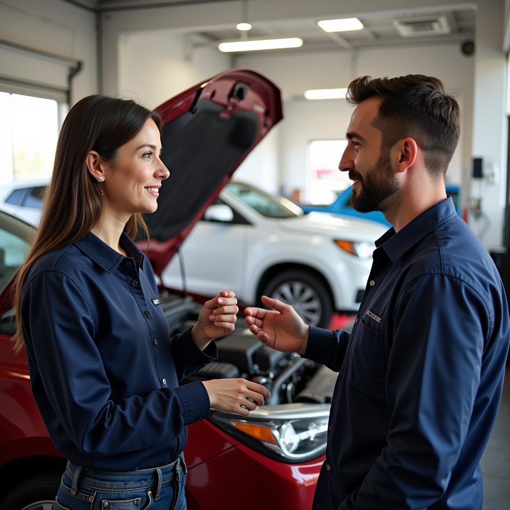 Customer Discussing Car Issues with a Homestyle Mechanic