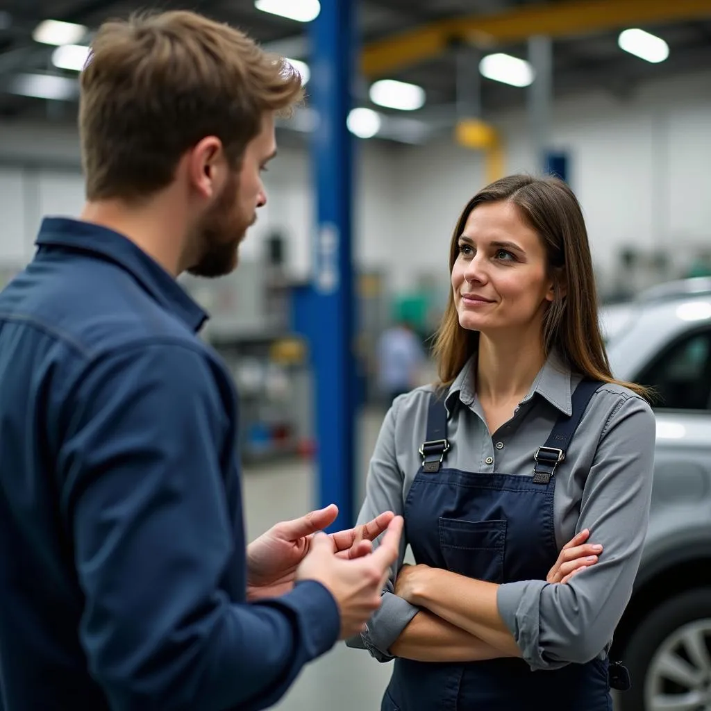 Customer Discussing Issue with Mechanic